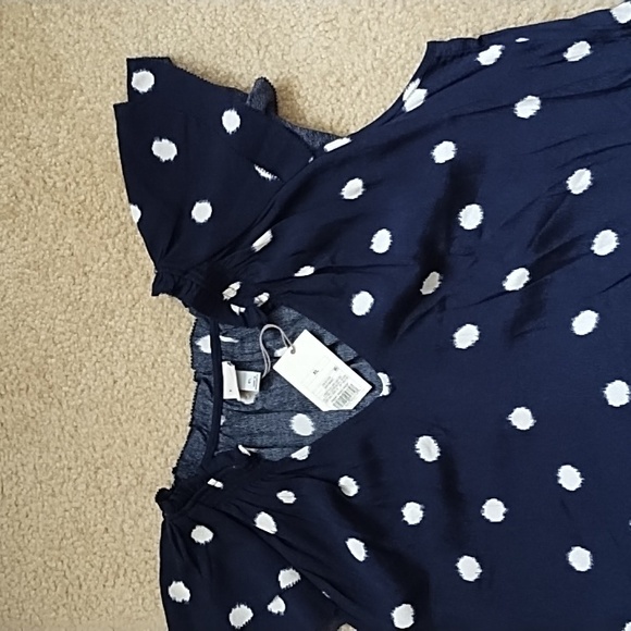A New Day Blouse Women's 20W 2X Plus Size Cap Sleeve Travel Navy Blue White Dots - Picture 3 of 9